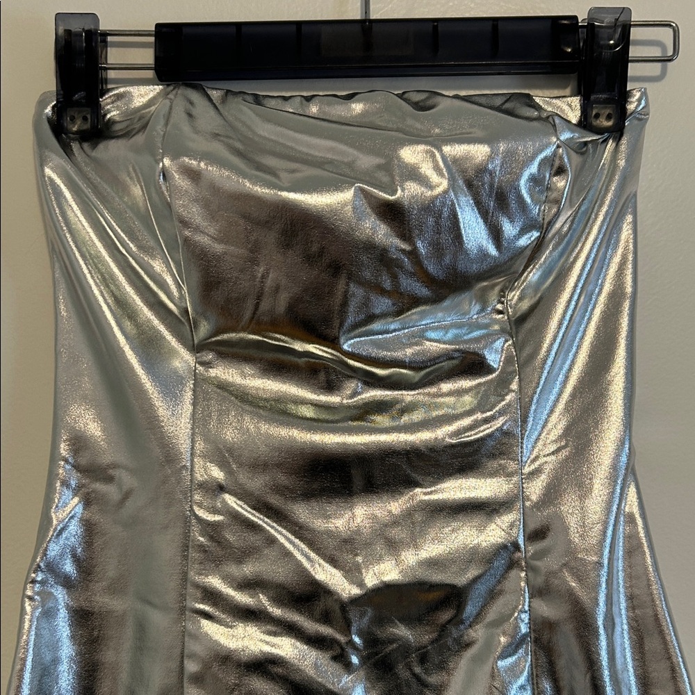 Silver Metallic Strapless Dress - Picture 2 of 6